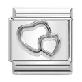 Italienischer Modeschmuck-Charm aus Edelstahl mit zwei ineinandergreifenden Herzen - Hohler Doppel-Herz-Stil