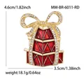 Detailed specs for Christmas gift box brooch with dimensions and weight info - Christmas Gift Box Style (6011-RD) / Red-Gold (KC Gold-Red 6011-RD)
