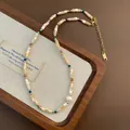 Vintage handmade beaded necklace with freshwater pearl and colorful natural stones for women - 05-K25 Titanium Steel Colorful Bead Necklace