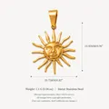 18k gold plated stainless steel sun face pendant charm with detailed size measurements - Anthropomorphic Sun Relief Pendant (7)