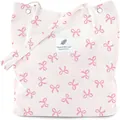 White corduroy shoulder bag with pink bow pattern and "Enjoy your life" patch - Bowknot Flower