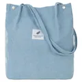 Stylish large capacity light blue corduroy shoulder bag with minimalist aesthetic label - Sky Blue