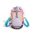 Colorful drawstring water bottle bag with a stylish multi-color dopamine design - Pink and Purple
