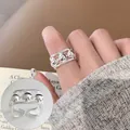 Vintage silver-tone geometric open ring with three-bead design for a punk rock look. - Open Adjustable / Punk Three Metal Bead Array Style (JZ5093)