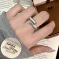 Minimalist silver geometric open ring with dual bar design for a trendy punk look - Open Adjustable / Double Bar Geometric Style (JZ5470)