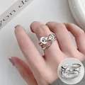 Vintage silver geometric open ring with a layered punk heart-knot design for women. - Open Adjustable / Vintage Geometric Overlay (JZ5031)