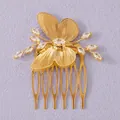 Elegant gold butterfly hair comb with sparkling crystals for bridal wedding hairstyles - Single Butterfly Style (HS-J7395G)