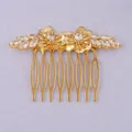 Exquisite golden bridal hair comb with elegant crystal flowers and marquise stones - Double Flower Symmetrical Style (HS-J7396G)