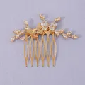Elegant gold bridal hair comb featuring crystal leaf and butterfly design for weddings - Butterfly Floral Composite Style (HS-J7398G)