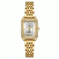 Detailansicht der luxuriösen goldfarbenen quadratischen Damenquarzuhr mit Kristalldetail - Goldband Weißes Zifferblatt (HS2606-040-03)