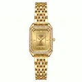 Elegante goldfarbene quadratische Quarzuhr für Damen mit funkelnder Kristalllünette - Goldband Goldfarbenes Zifferblatt (HS2606-040-01)