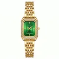Elegante goldene Quarzuhr für Damen mit grünem rechteckigem Zifferblatt und Diamanten. - Goldband Grünes Zifferblatt (HS2606-040-02)