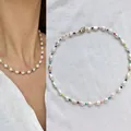 Bohemian style colorful seed bead choker necklace featuring irregular natural freshwater pearls - Short Choker Length / Colorful