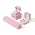 Luxury pink leather jewelry box set with golden crown buckle for rings and necklaces - Pink