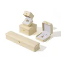 Elegant creamy beige jewelry box collection with gold crown buckle for ring and pendant - Beige