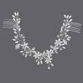 Elegant silver bridal hair comb with handmade pearls and sparkling rhinestones on grey - Forest Style Floral Hair Comb Headband (HS-J7362S) / Silver