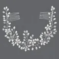 Elegant handmade silver hair vine with pearls, crystals and dual side combs. - Forest Style Artificial Pearl Hair Comb Headband (HS-J7204S) / Silver