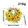 Corona de girasoles artificiales para puerta, dimensiones 40x32cm, peso 210g, color amarillo. - Corona de 11 girasoles