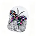 Elegant white baseball cap with colorful rhinestone butterfly design and sparkly brim - Adult, Hat Circumference 58cm Adjustable / White