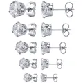 Sparkling set of five pairs of 925 sterling silver zirconia stud earrings in varying sizes - 5mm / Six-Prong Style (Single Only, Loose) / Silver
