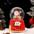 Santa Claus Christmas snow globe music box with a red knitted textured base design - 80# Santa Reindeer Base (Light + Music) / Style 80 Block Stripes