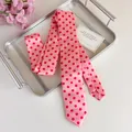 Chic pink satin necktie with red polka dots for women's preppy style - Pink Polka Dot Style (28073A)