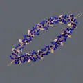 Elegant vintage gold metal leaf hair vine with shimmering blue crystals for wedding hairstyles - Gold Leaf / Blue Crystal (HS-J7201GBLUE) / Blue