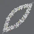 Vintage silver bridal hair vine featuring hollow metal leaves and iridescent crystals - Silver Leaf / Iridescent Crystal (HS-J7201SAB) / AB Color