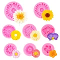 Multiple flower silicone mold set for fondant and chocolate diy daisy sunflower - 8-piece Set / Pink