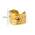 Anello geometrico irregolare in acciaio inossidabile placcato oro 18K, 15 mm - Stile martellato fluido a linee geometriche (JZ6102)