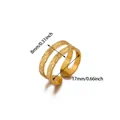 18K gold-plated stainless steel hammered ring with double bands, 17mm inner diameter - Irregular Double Line Geometric Style (G128796)
