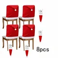 8pcs Christmas dining decor set including Santa hat chair covers and cutlery pockets - Red Standard / Set of 8 (4 Chair Covers + 4 Cutlery Hats)
