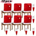 12-piece set of red Santa hat chair covers and cutlery holders for Christmas table - Red Standard / Set of 12 (6 Chair Covers + 6 Cutlery Hats)