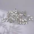 Elegant silver bridal hair comb with shimmering marquise and round rhinestones - Versatile Commuter Hair Comb Style (HS-J7242S) / Silver