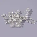 Elegant silver bridal hair comb featuring clear crystal rhinestones for wedding hairstyles - High-end Luxury Hair Comb Style (HS-J6810S) / Silver