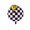 24-inch black and white checkered foil balloon with a gold champion trophy for racing parties - 24-inch B&W Checkerboard Round Balloon