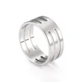 Modern minimalist stainless steel ring with hollow stripe design in silver finish - Size 7 / Steel