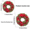 Autocollant de fenêtre couronne de Noël montrant les tailles reçues et finies du produit - Style Nœud en Satin Rouge et Poinsettia (JDT-A23)