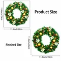 Autocollant de fenêtre couronne de Noël montrant les dimensions de réception et de pose - Style Fleur de Noël Blanche et Boule Dorée (JDT-A31)