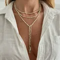 Elegante mehrlagige Perlen-Lariat-Halskette für Damen im schicken Vintage-Silber-Look - Mehrlagige Röhrenperlen Y-Quaste (07455) / Silber
