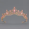 Elegant gold-tone alloy princess tiara with pink and clear rhinestones for wedding parties - Luxury Sweet Style (TS-J3344GPINK)