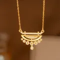 Elegant gold necklace with crystal semi-circle pendant and floral drops design - Five Round Zirconia Drops (8345) / Gold
