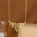 Elegant gold laurel goddess necklace featuring a dangling wheat ear pendant with stones - Tassel Star (8346) / Gold