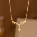 Elegante collar con colgante de espiga de trigo diosa del laurel dorado y cristales - Rombo de Astas de Pavé (8351) / Dorado