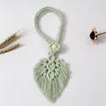 Hand-woven macramé curtain tieback in light sage green with decorative wooden bead - Style B / Bean Green