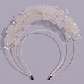 Elegant white mesh flower headband with gold wire for bridal wedding - Mesh Metal Petal Pearl Crown (TS-J3322G) / Gold