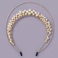 Elegant French style gold headband with clustered white pearls for bridal hair styling. - Gold Copper Wire Pearl Headband (TS-J3403G) / Gold