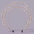 Elegant gold halo headband with white pearls for bridal wedding and party hairstyles. - Thin Ring Pearl Halo Headband (TS-J3314G) / Gold
