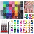 48-Farben Nagel-Strassstein-Set mit B-7000 Kleber und Werkzeugen - 48 Gitter Kit