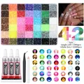 42-Farben 3mm Nailart Strasssteine Set mit B-7000 Kleber und DIY Werkzeug - 42 Gitter Deko-Set